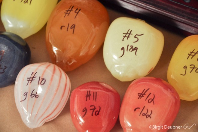 Glass colour samples in Jason's studio, getting ready for a range of seeds and nuts to be made soon. 